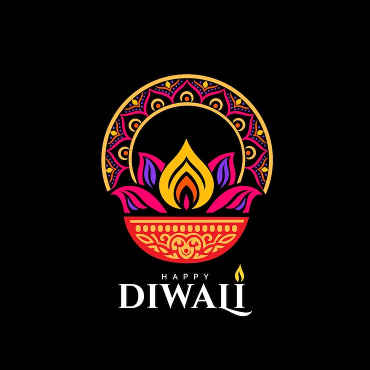Vettore felice saluto diwali con il logo della candela indiana diya deepak