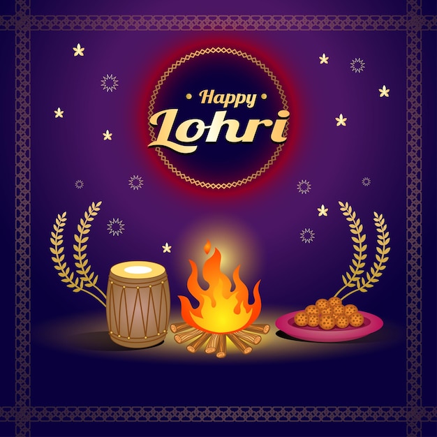 Felice sfondo delle vacanze di Lohri per l'illustrazione vettoriale del festival Punjabi.