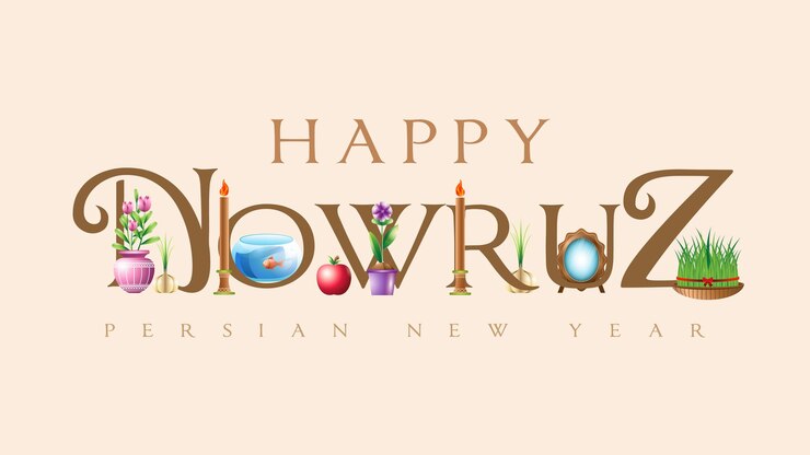 Vettore felice testo nowruz che significa capodanno iraniano