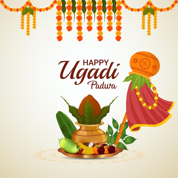 Felice Ugadi o Gudi Padwa biglietto di auguri