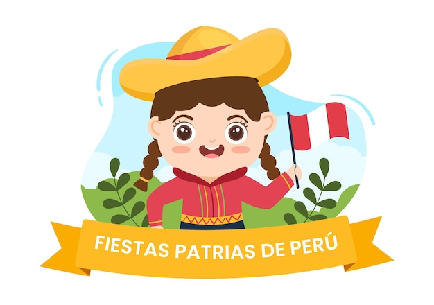 Felices Fiestas Patrias o illustrazione del fumetto del giorno dell'indipendenza peruviana