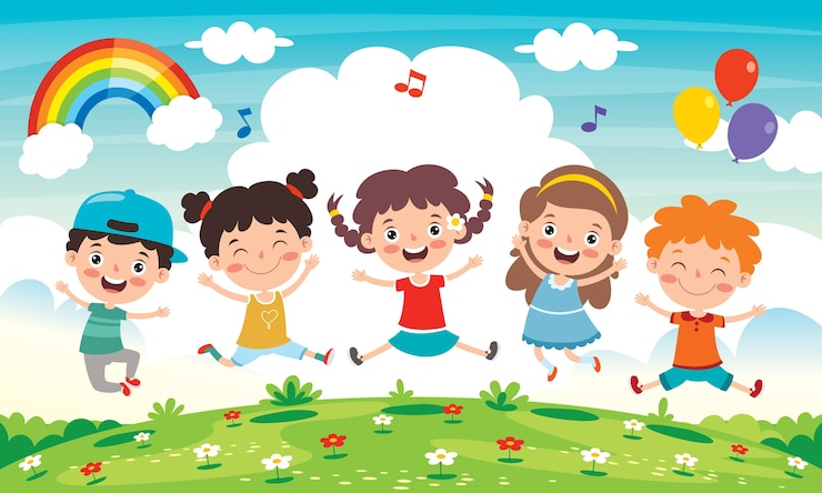 Vettore felici piccoli bambini che si divertono