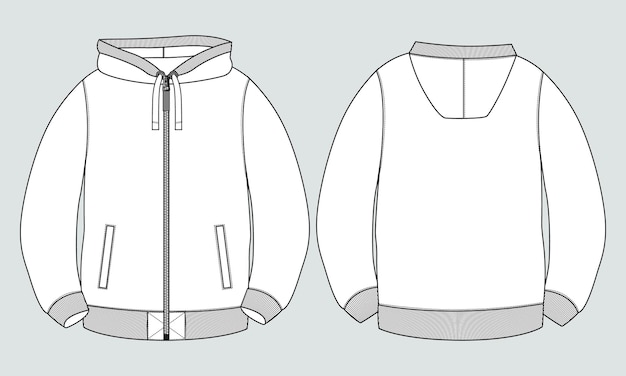 Felpa con cappuccio Moda schizzo piatto Illustrazione vettoriale modello vista anteriore e posteriore