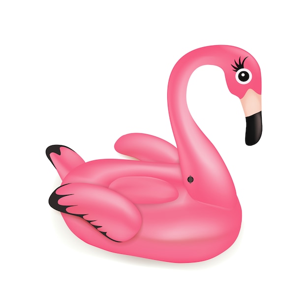 Fenicottero rosa del fumetto 3d, anello gonfiabile della piscina di forma tropicale dell'uccello, tubo, galleggiante isolato. Vacanze estive oggetto in gomma