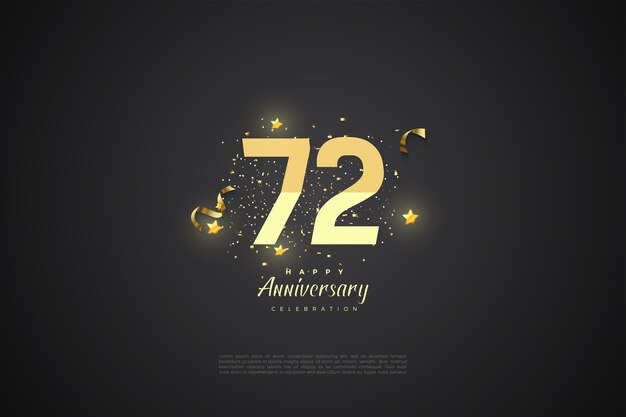 Festa del 72° anniversario con illustrazione di numeri contorti.
