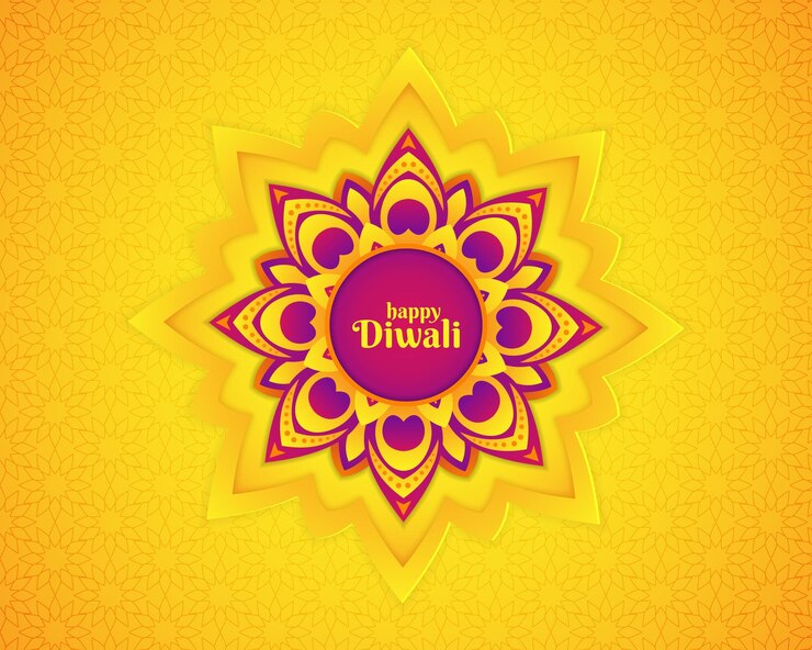 Vettore festa del festival diwali dell'indiano rangoli. mandala colore viola su sfondo giallo