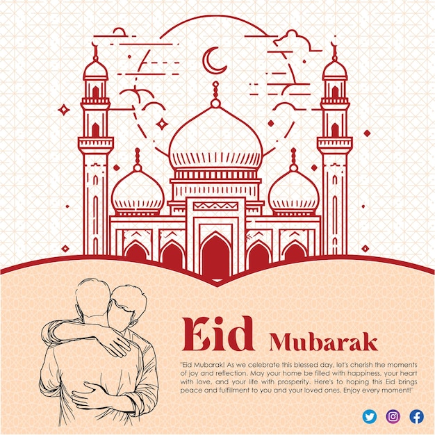 Festa dell'Eid Mubarak Decorative Congratulazioni abbracci celebrazione di musulmani Template Background Design