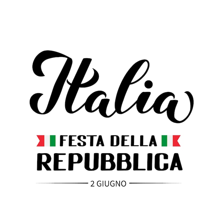 Vettore festa della repubblica italiana 2 giugno in lettere a mano italiane isolate su bianco poster di tipografia per le vacanze italiane modello vettoriale facile da modificare per banner volantino adesivo tshirt cartolina d'auguri