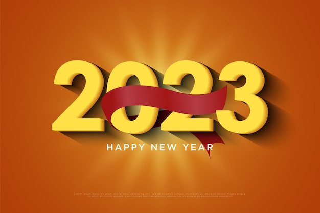 Festa di Capodanno 2023 con numeri avvolti in nastro rosso.