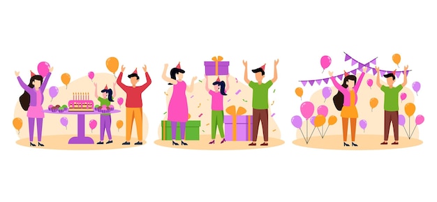 Festa di compleanno con design a pacchetto piatto per scene di famiglia