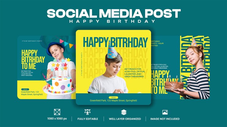 Vettore festa di compleanno flyer social media post template design