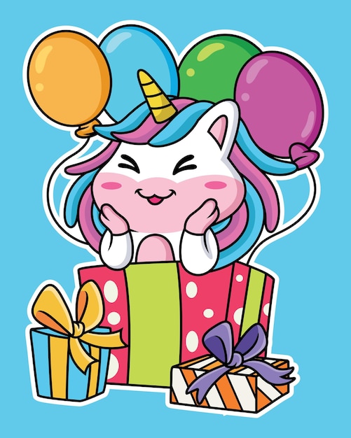 Festa di unicorno del fumetto con palloncini e regali