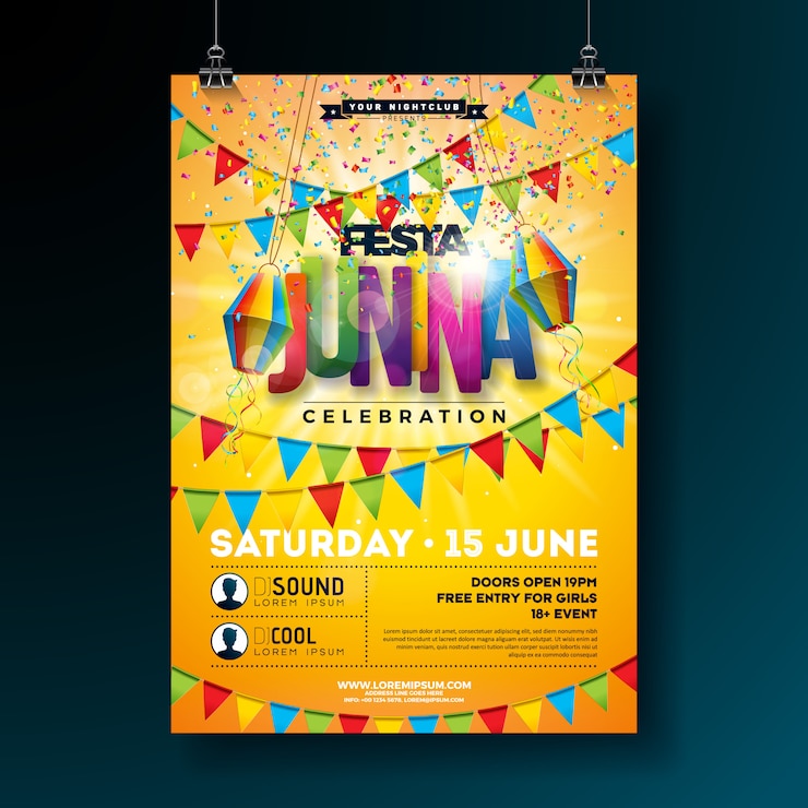 Vettore festa junina tradizionale brasile party flyer o poster modello design