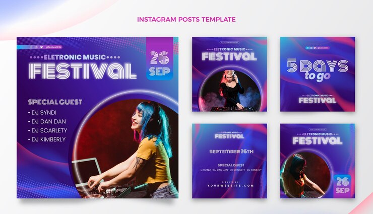 Vettore festival di musica con mezzitoni sfumati ig post