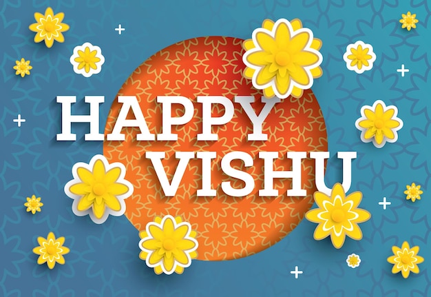 Festival di Vishu. Illustrazione di vettore. Festival indiano tradizionale Happy Vishu celebrato in Kerala India. Fiori di carta d'arte.