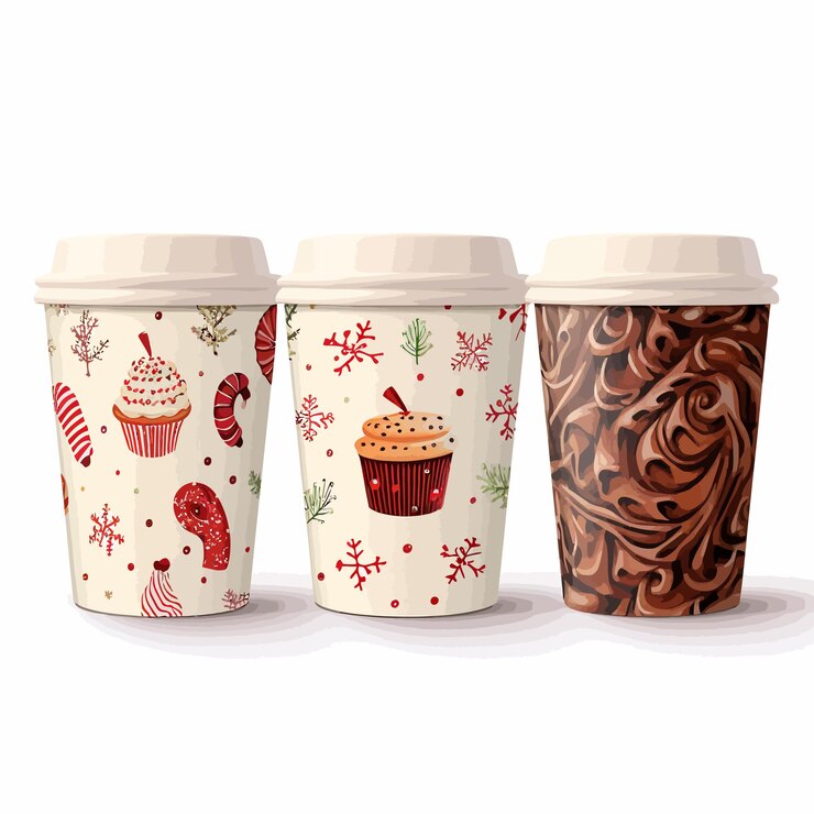 Vettore festive_christmas_paper_coffee_cups