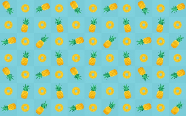 Fetta di ananas giallo seamless in design piatto icona sul blu