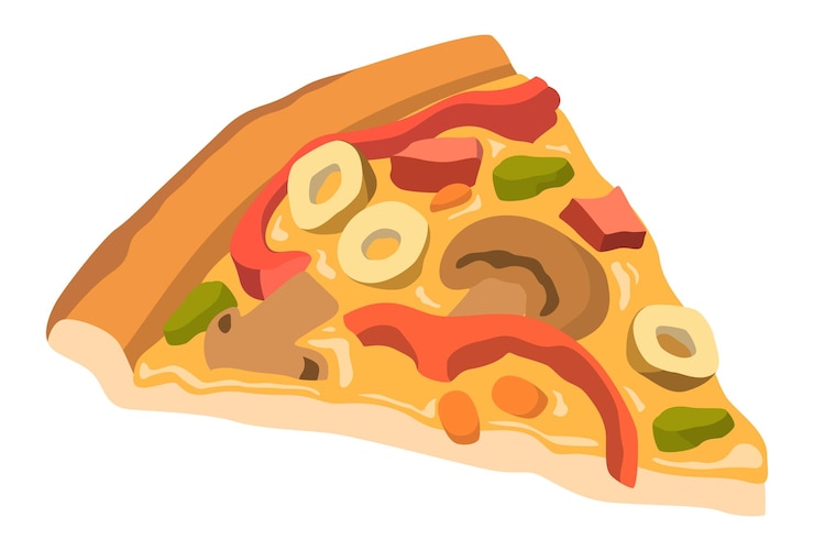 Vettore fetta di pizza cotta realistica con salsa di sfondo bianco illustrazione vettoriale