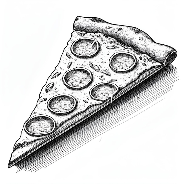 Fetta di pizza disegno vettoriale a inchiostro monocromatico disegno a stilo incisione illustrazione vettoriale