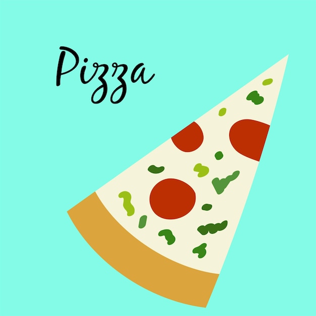 Fetta di pizza Immagine piatta vettoriale isolata su sfondo blu Elemento di design disegnato a mano per etichetta e poster