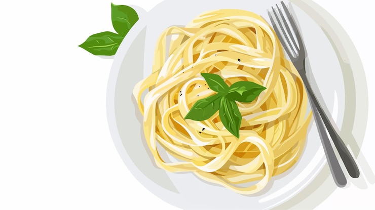 Vettore fettuccini classici alfredo guarnito dall'alto verso il basso