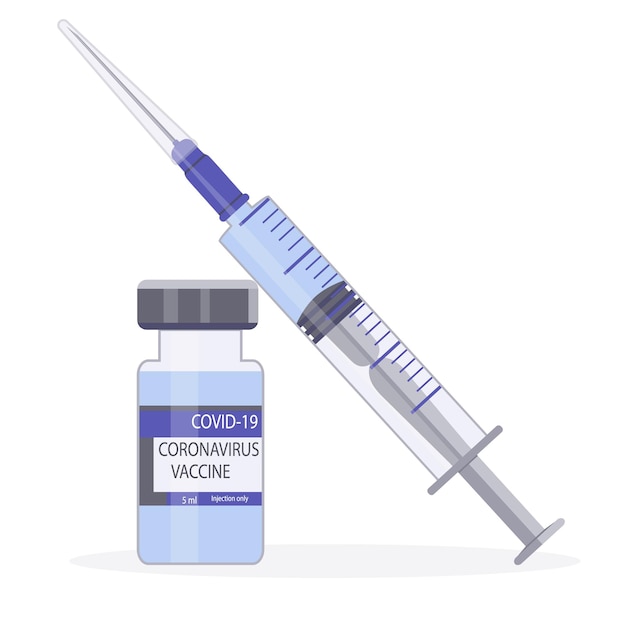 Fiala di vetro con vaccino e siringa efficaci contro il coronavirus