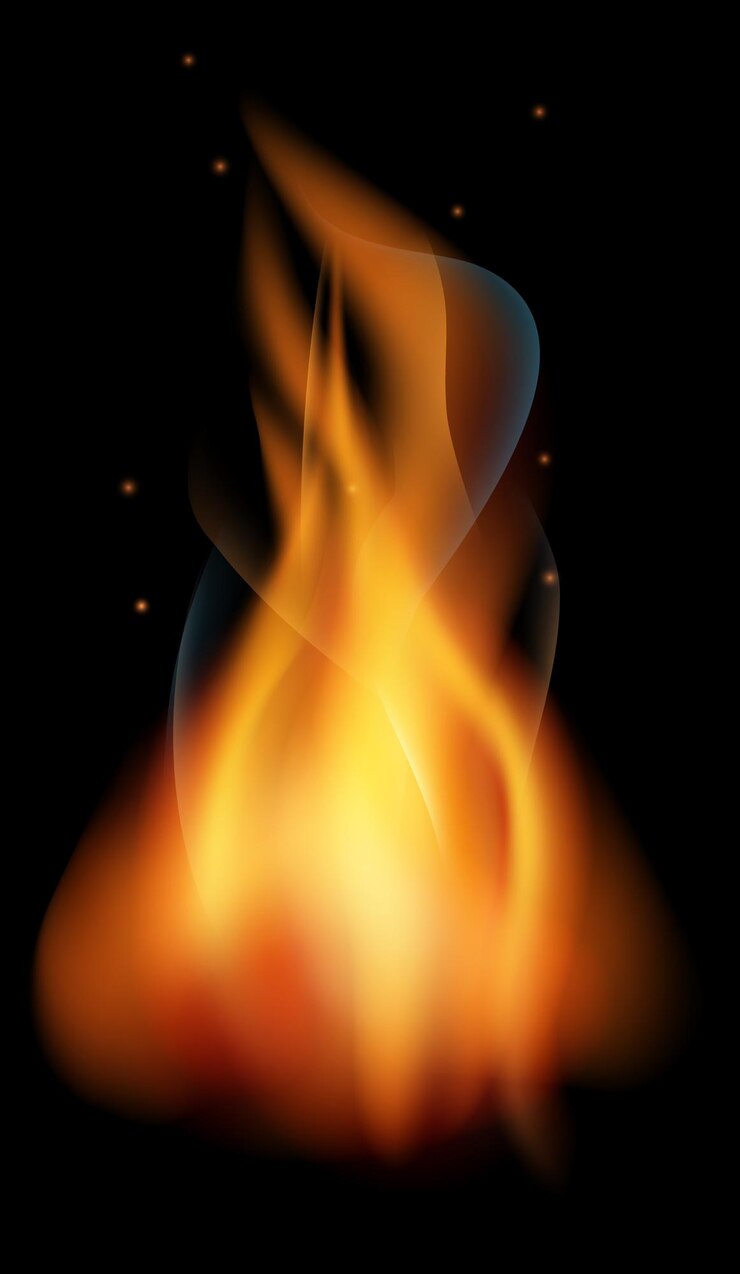 Vettore fiamma di fuoco fiamma realistica energia luminosa che brucia
