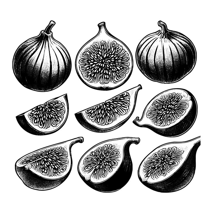 Vettore figi tagliati a mano di colore bianco e nero