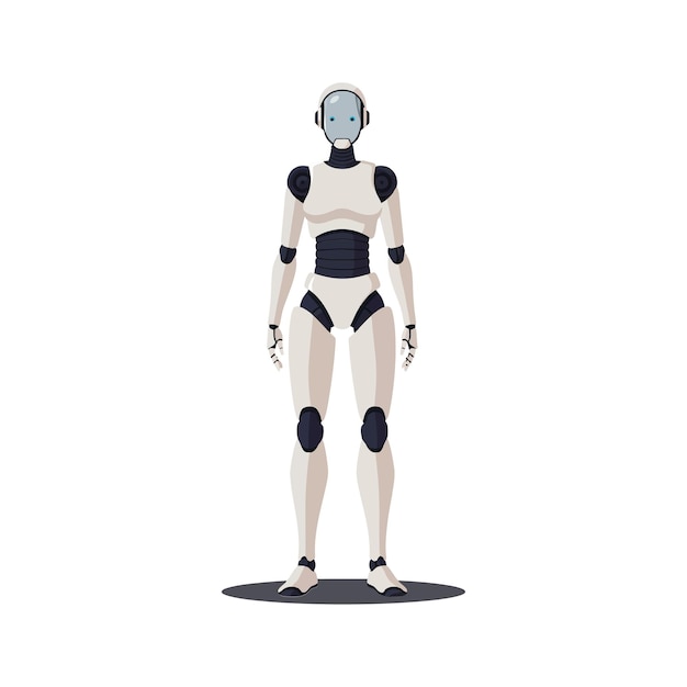 Figura di robot umanoide in stile minimalista che mostra caratteristiche e colori nell'arte vettoriale