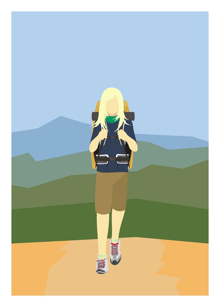 Vettore figura di un escursionista femminile illustrazione piatta semplice