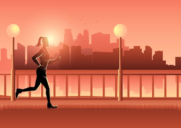 Figura femminile che pareggia con il paesaggio urbano come sfondo