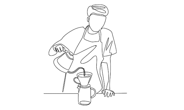 fila continua di barista al lavoro in un bar