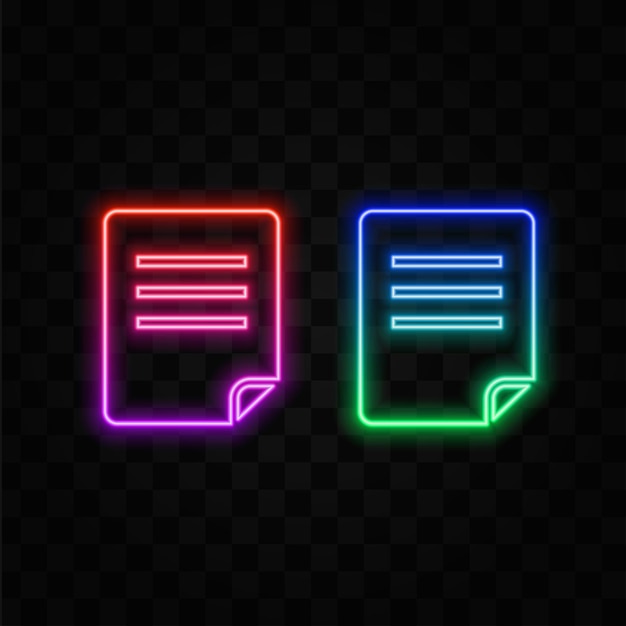 File app contratto icona neon giallo sfondo trasparente icona vettoriale neon giallo