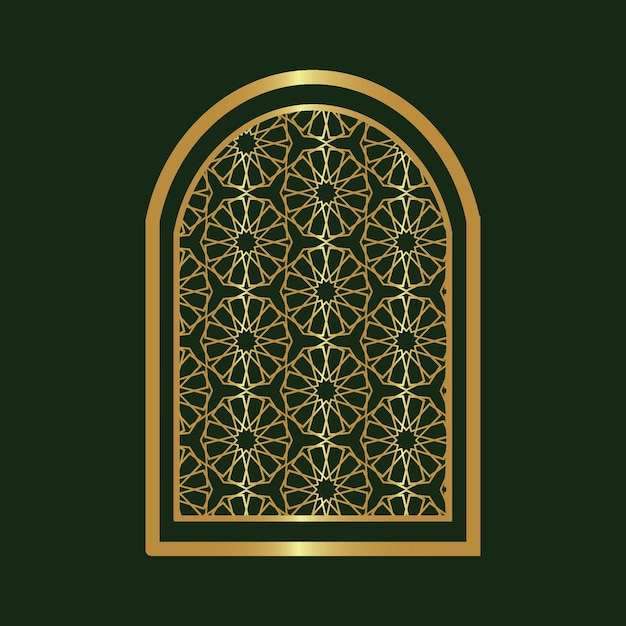 Finestra ornamentale araba dorata con motivi islamici tradizionali