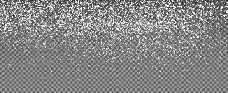 Fiocchi di neve che cadono. Nevicata. Fiocchi di neve che cadono in diverse forme e forme isolate su sfondo trasparente. Neve di Natale per il nuovo anno. Sfondo di Natale invernale. Fiocco di neve di Natale