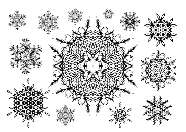 Fiocchi di neve impostati Elementi di Natale Nove fiocchi di neve invernali isolati Illustrazione vettoriale