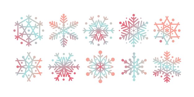 Fiocco di neve su sfondo isolato collezione fiocco di neve Icona di Natale Gardient Illustrazione vettoriale