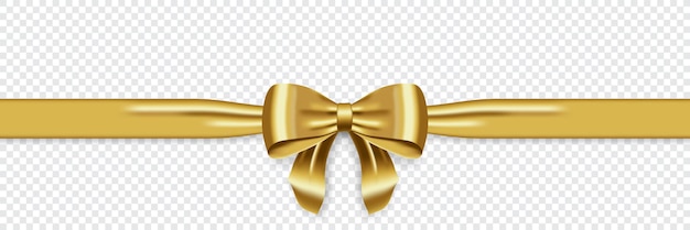 Fiocco dorato decorativo in raso con nastro giallo orizzontale Fiocco dorato realistico per il design della decorazione Elemento per la decorazione, regali, auguri, vacanze