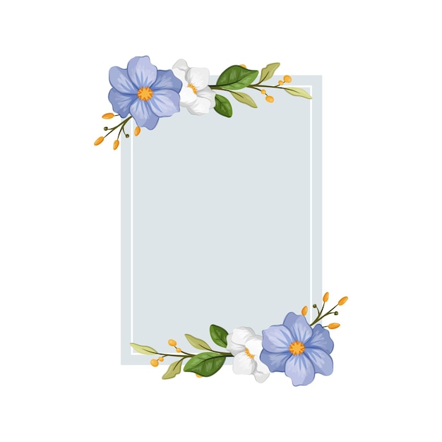 Fiore bianco blu con linea blu cornice quadrata floreale acquerello elementi floreali di lusso sfondo botanico