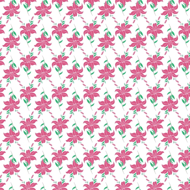 Fiore di giglio rosa con ramo Seamless Pattern Design