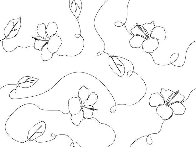 Fiore di ibisco esotico in un disegno a tratteggio in un disegno di sfondo senza cuciture