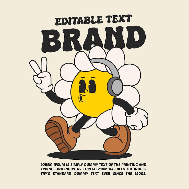 Vettore fiore di margherita personaggio groovy 90s illustrazione di design con slogan personaggio di cartone animato retro