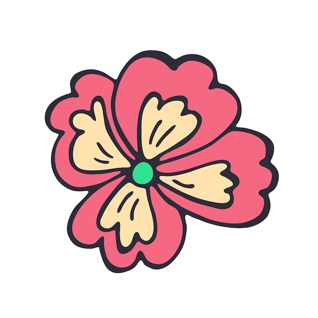 Fiore disegnato a mano isolato su sfondo bianco Illustrazione dello schizzo di doodle decorativo colorato Elemento floreale vettoriale