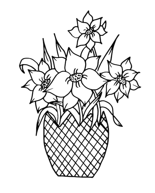 Fiore disegnato a mano linea arte Fiore Doodle da colorare disegno floreale incolore Fiore disegnato a mano