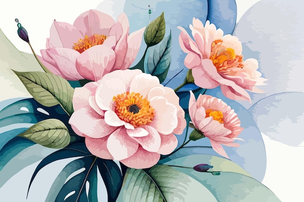 Fiore floreale dell'illustrazione della mano della raccolta di arte del fiore dell'acquerello