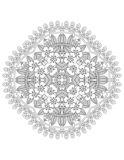 fiore mandala pagina da colorare Libro da colorare floreale per adulti e illustrazione di fiori disegnati a mano