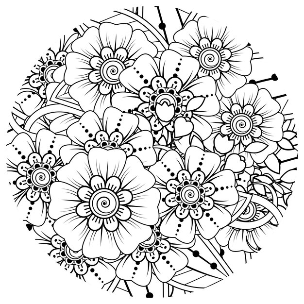 Fiore Mehndi per la decorazione del tatuaggio mehndi all'henné Ornamento decorativo in stile etnico orientale