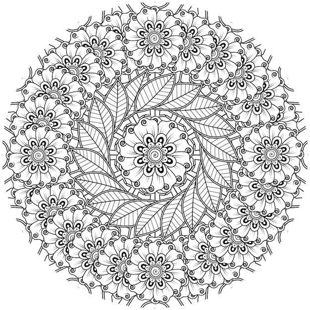Fiore Mehndi per la pagina del libro da colorare della decorazione del tatuaggio mehndi all'henné