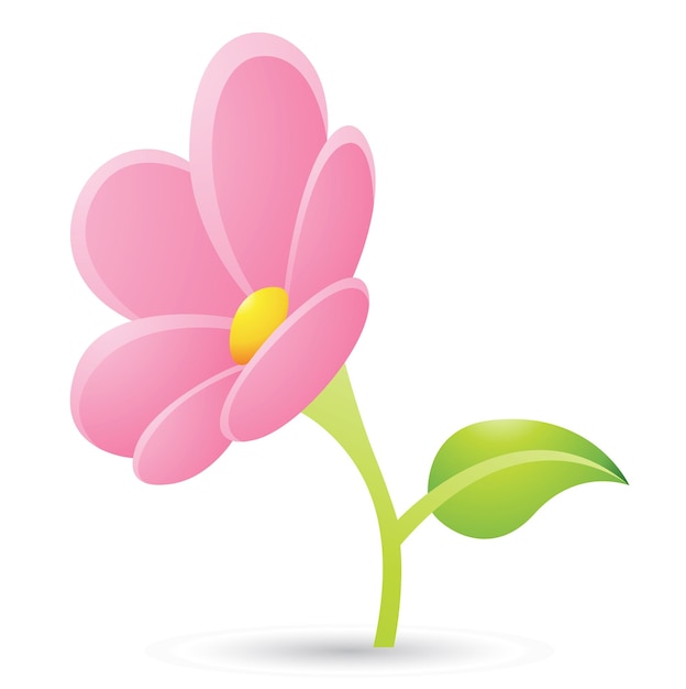 Fiore rosa con icona del fumetto foglia verde
