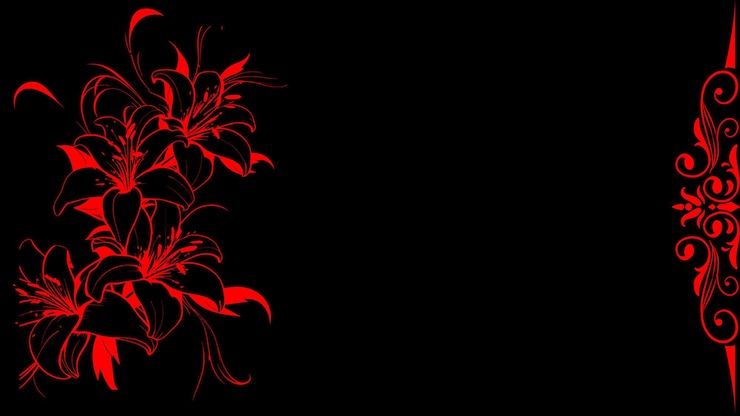 Vettore fiore rosso decorativo disegnato a mano su sfondo nero vettoriale